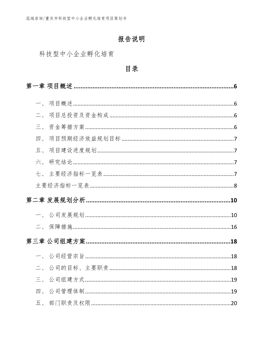 重庆市科技型中小企业孵化培育项目策划书参考模板_第1页