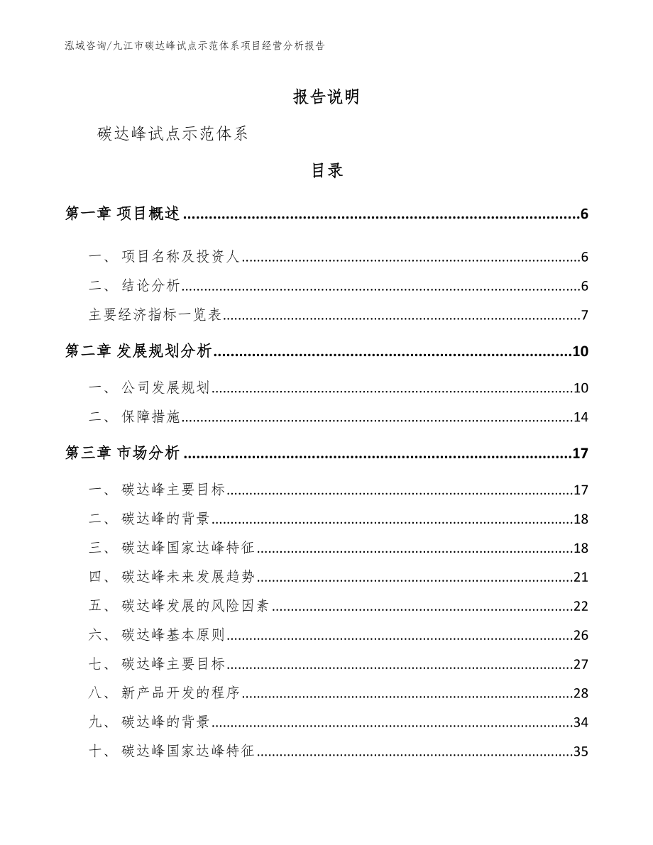 九江市碳达峰试点示范体系项目经营分析报告（范文模板）_第1页