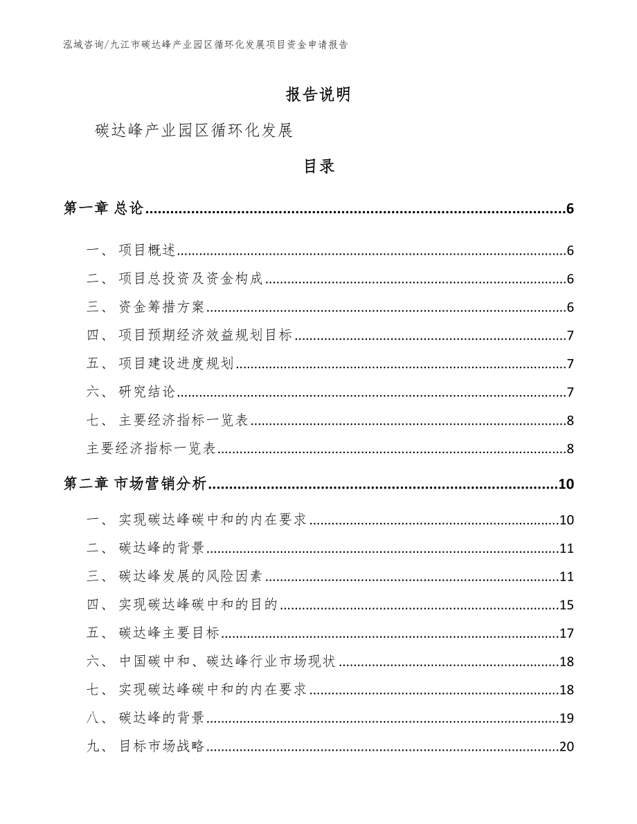 九江市碳达峰产业园区循环化发展项目资金申请报告参考模板_第1页