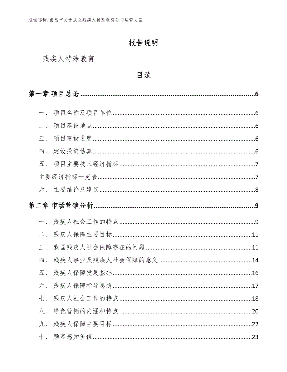 南昌市关于成立残疾人特殊教育公司运营方案_范文参考_第1页