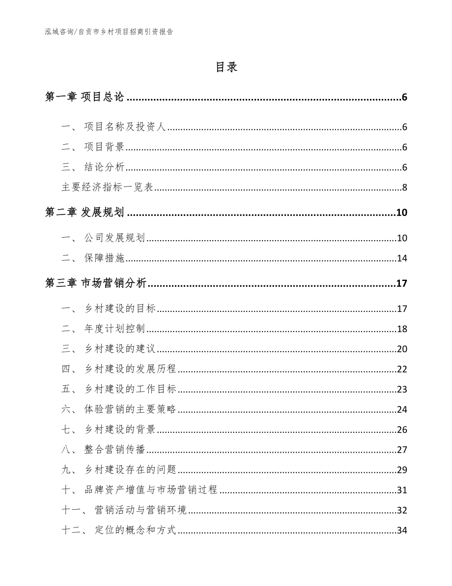 自贡市乡村项目招商引资报告_参考模板_第1页