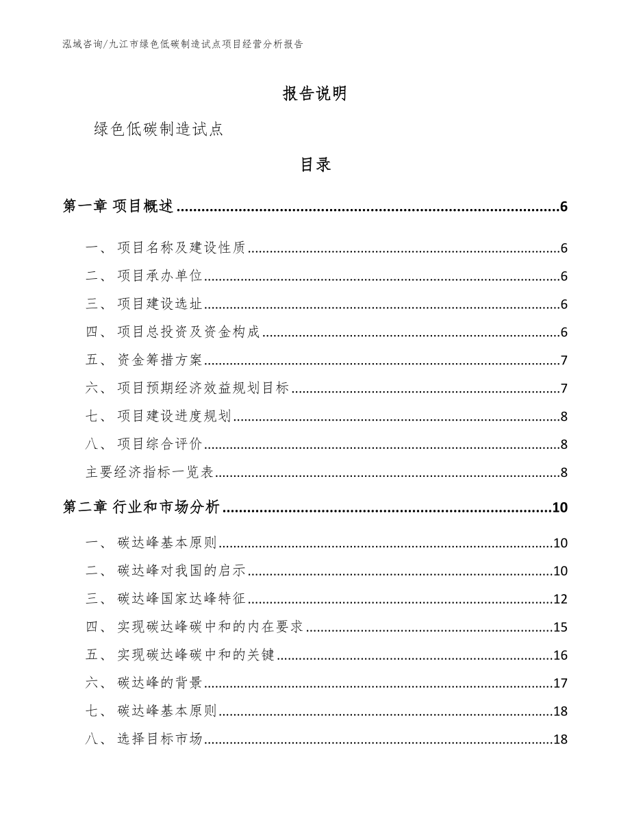 九江市绿色低碳制造试点项目经营分析报告_第1页