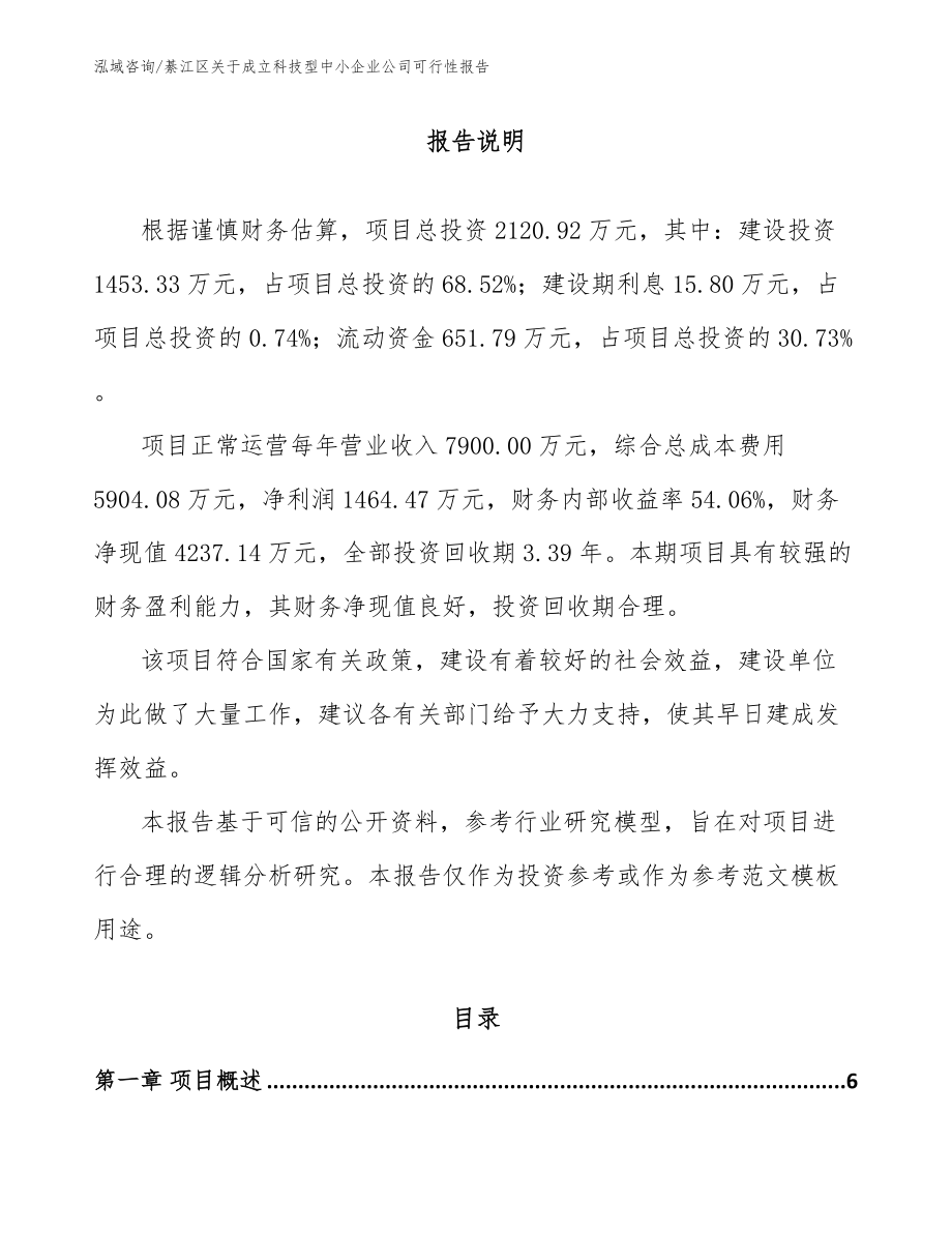 綦江区关于成立科技型中小企业公司可行性报告【范文】_第1页