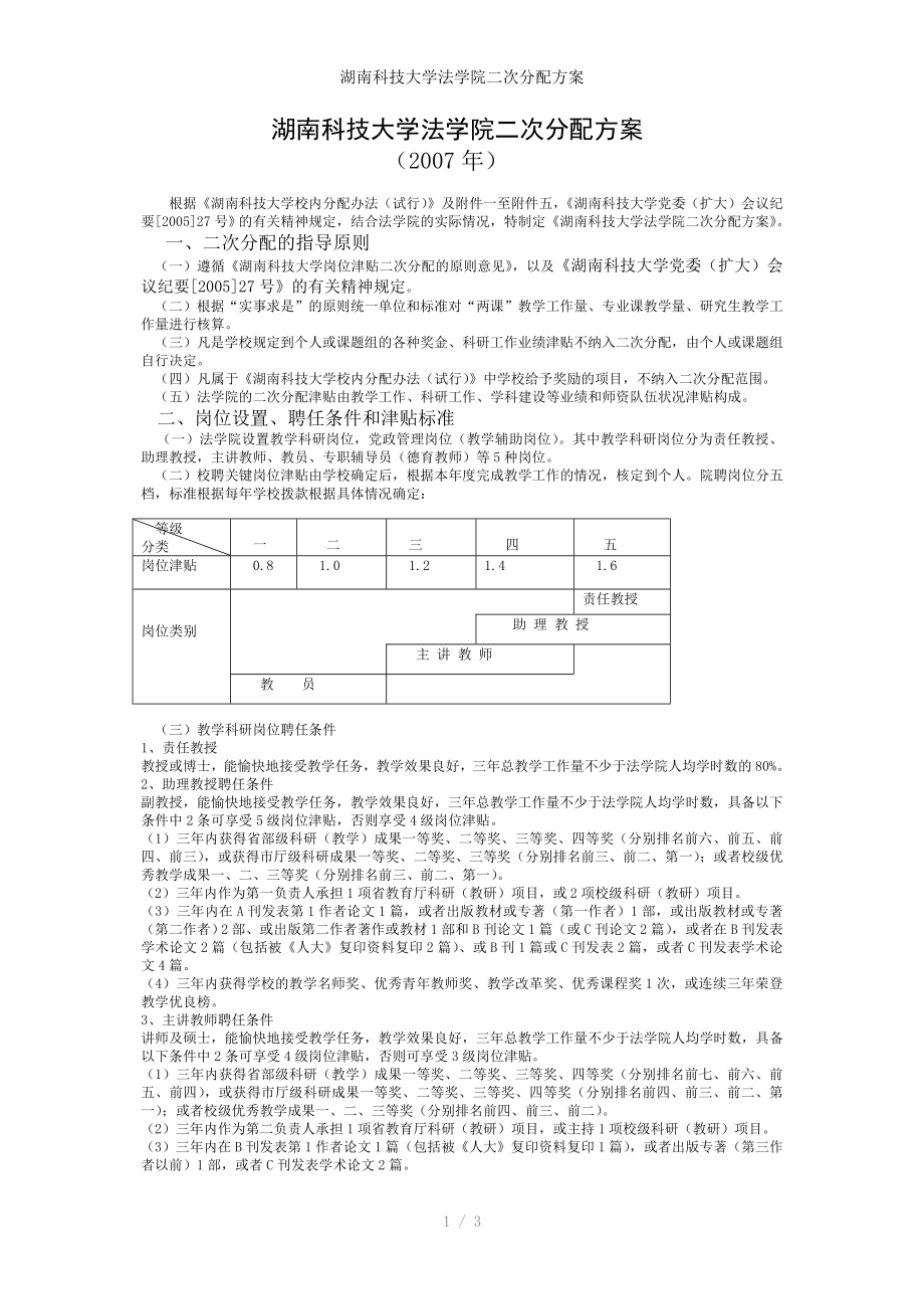 湖南科技大学法学院二次分配方案_第1页