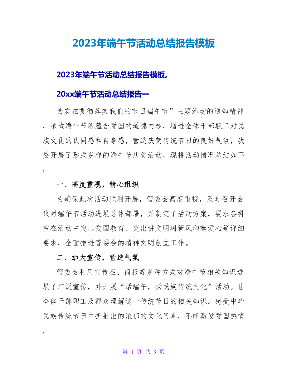 2023年端午节活动总结报告模板.doc_第1页