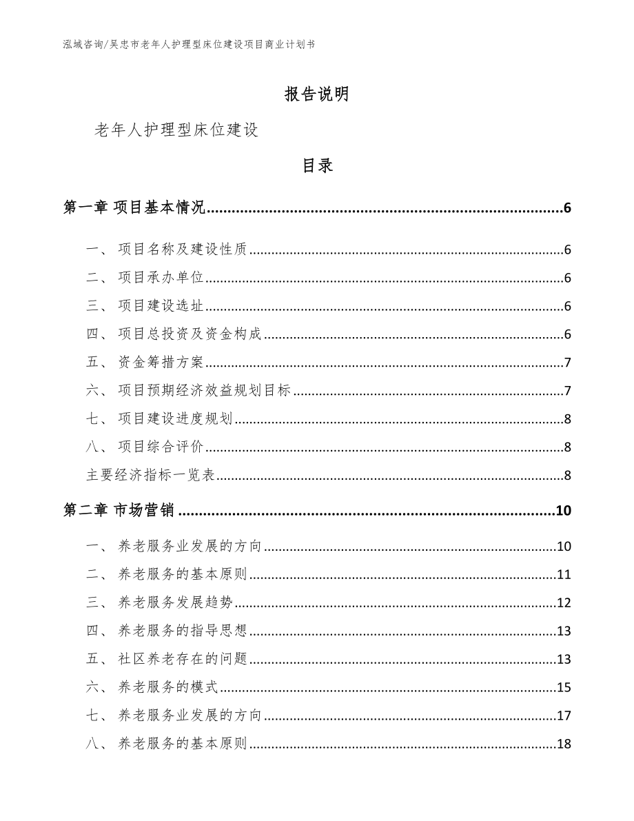 吴忠市老年人护理型床位建设项目商业计划书_第1页