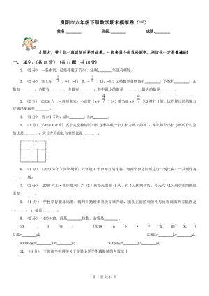 贵阳市六年级下册数学期末模拟卷(三)