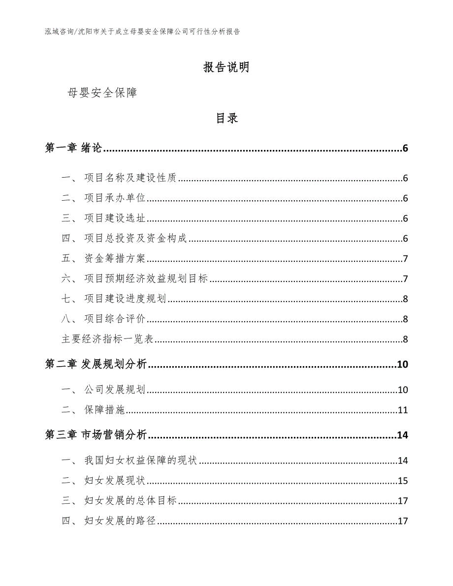 沈阳市关于成立母婴安全保障公司可行性分析报告（范文）_第1页