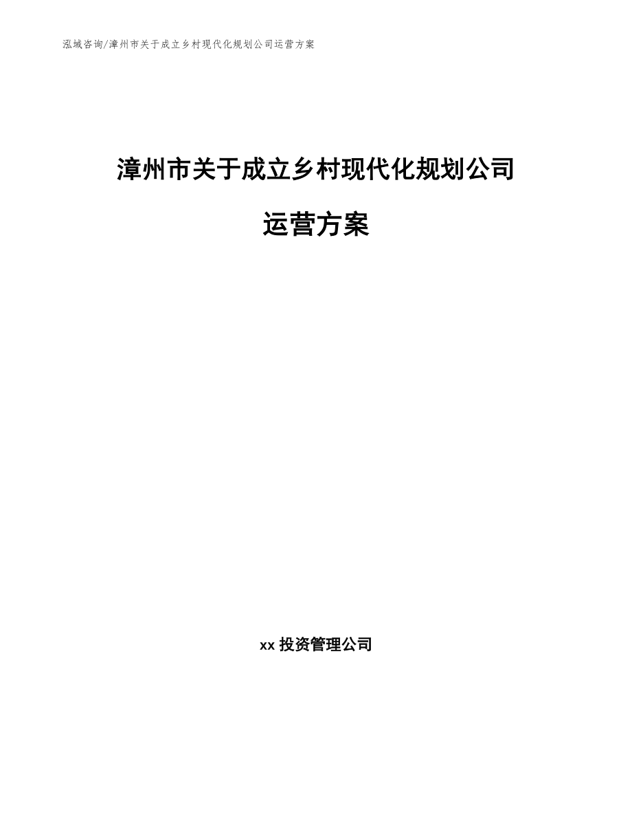 漳州市关于成立乡村现代化规划公司运营方案_第1页