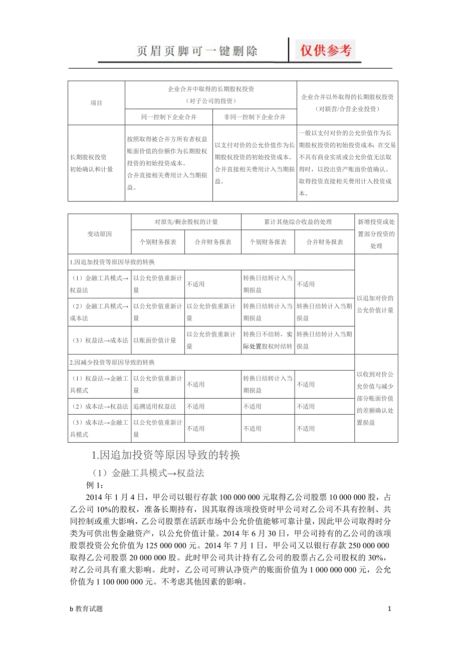 长期股权投资与合并财务报表例题[优选试题]_第1页