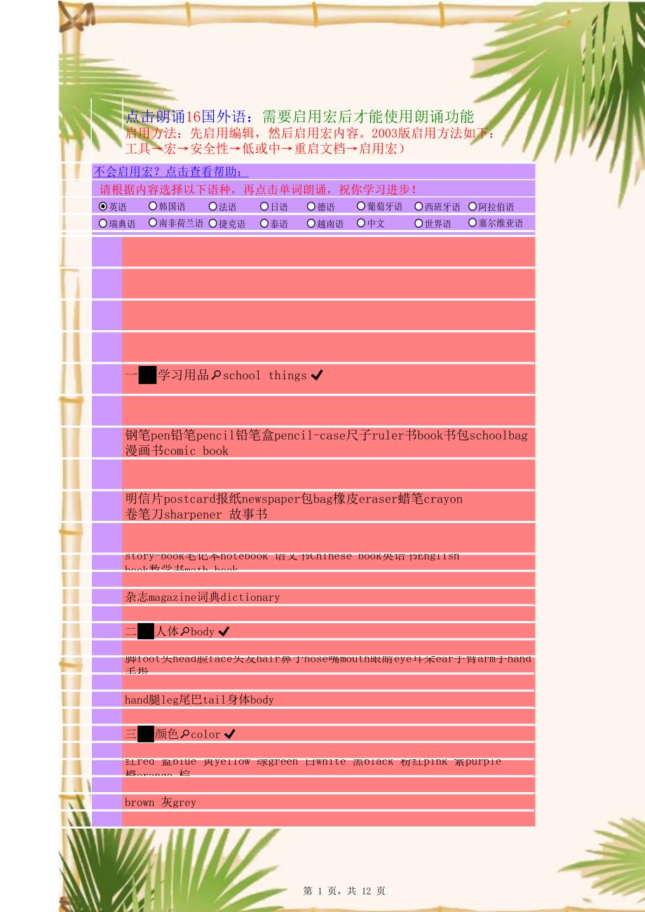 小学英语单词大全(含中文翻译)_第1页