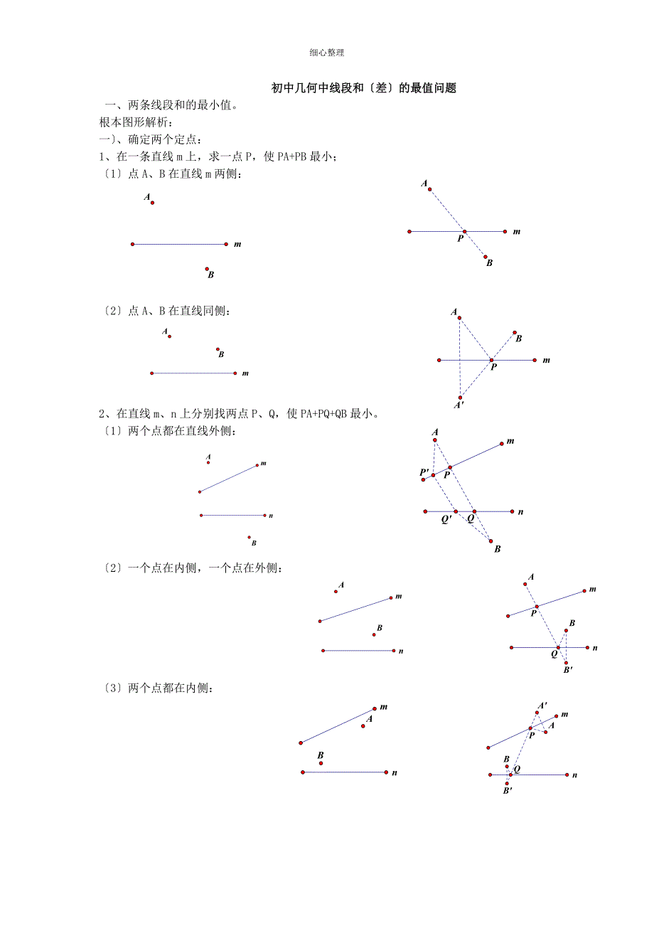 初中几何中线段和与差最值问题_第1页