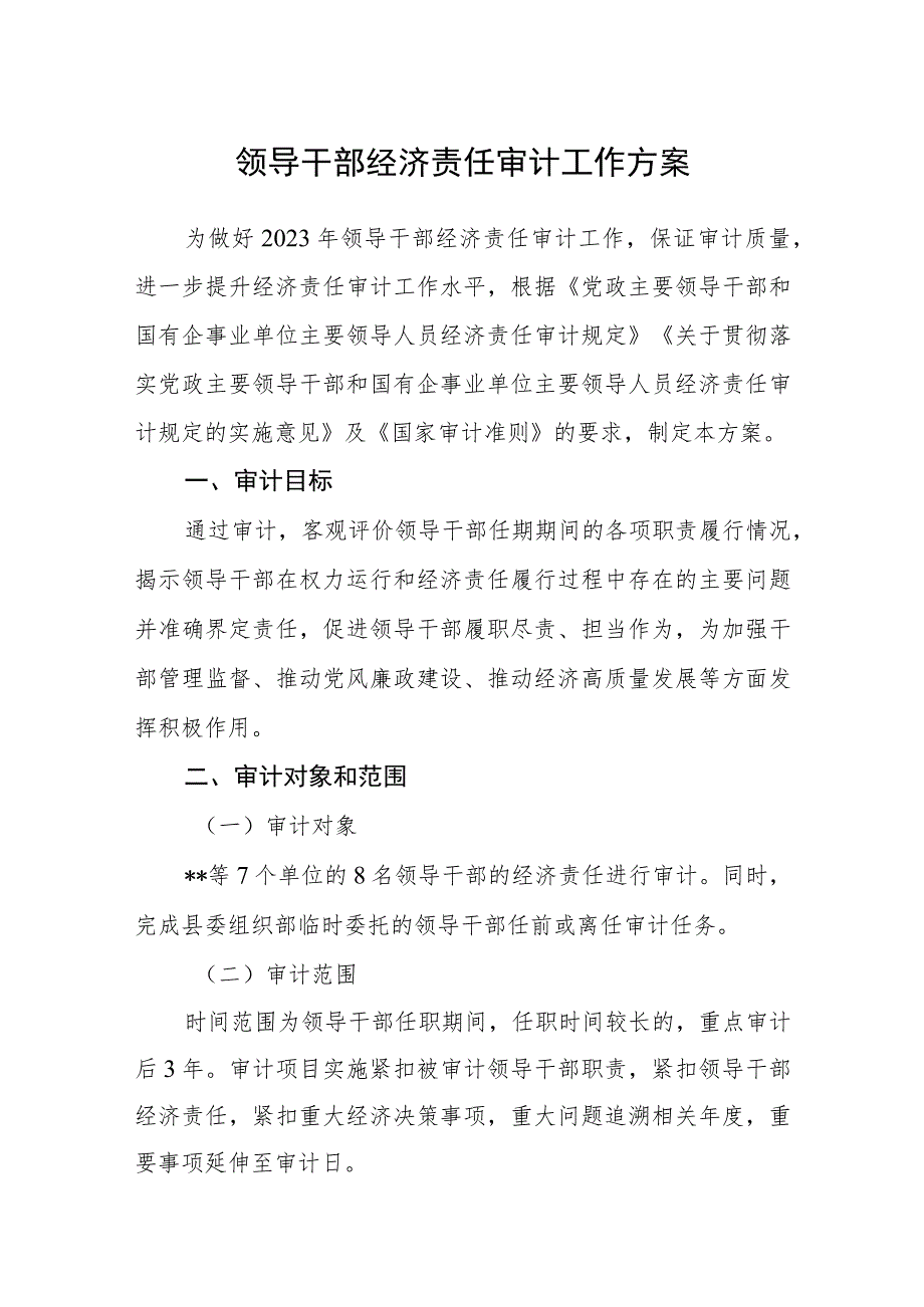 领导干部经济责任审计工作方案_第1页