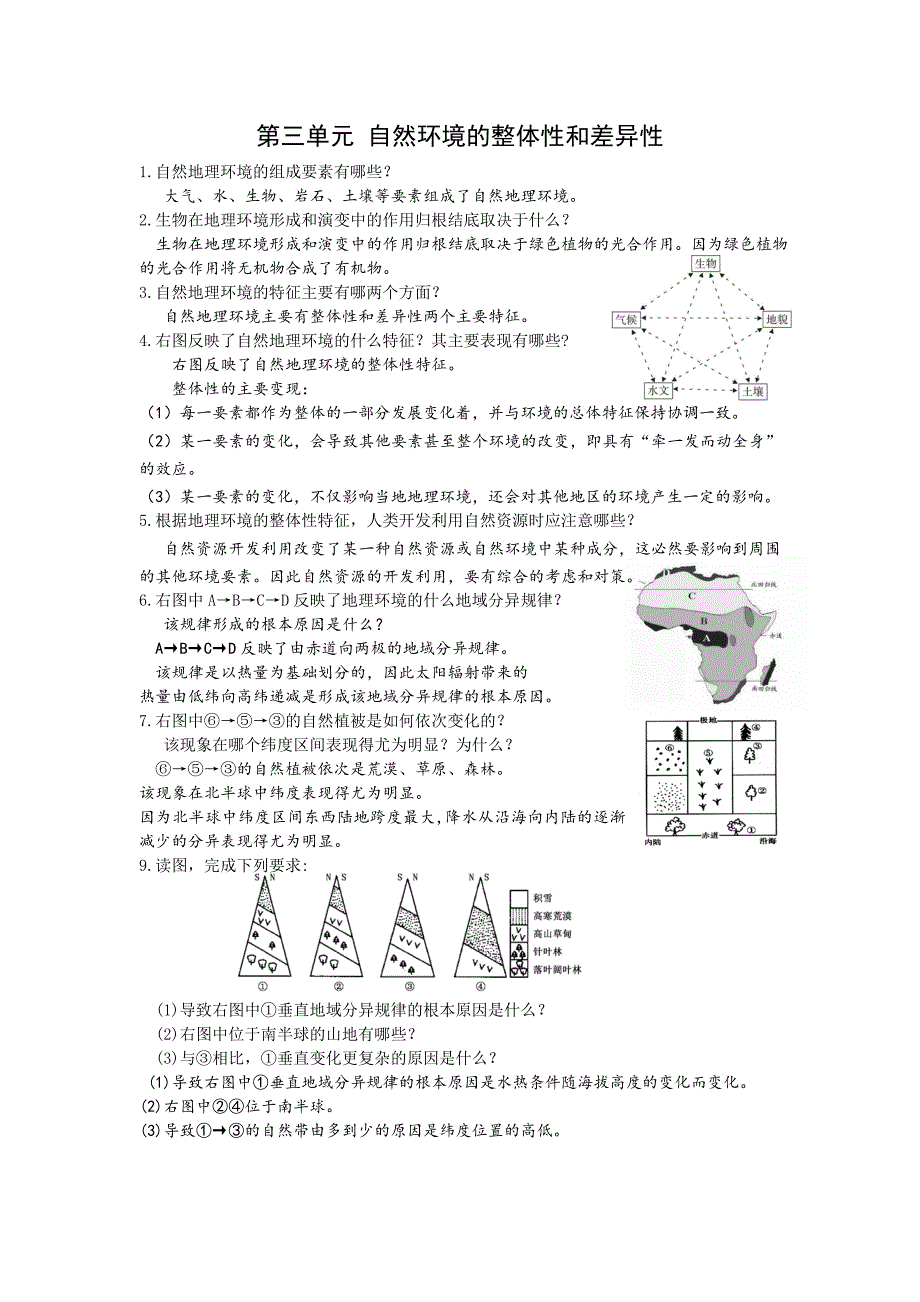 考前200问：第三单元自然环境的整体性和差异性_第1页