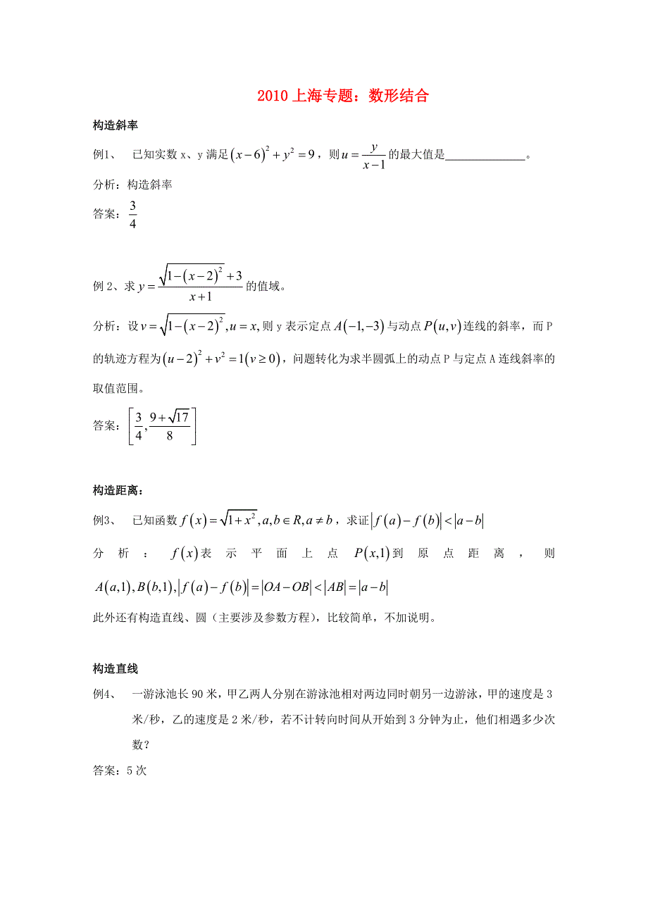 2010上海高考数学 专题复习 数形结合沪教版_第1页