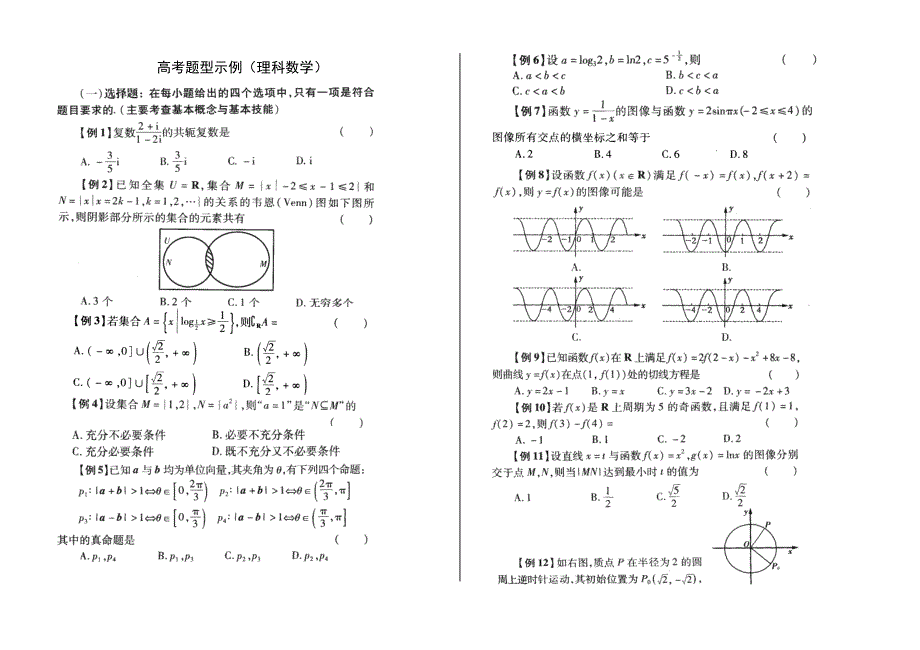 安徽高考考试说明题型示例理科数学_第1页