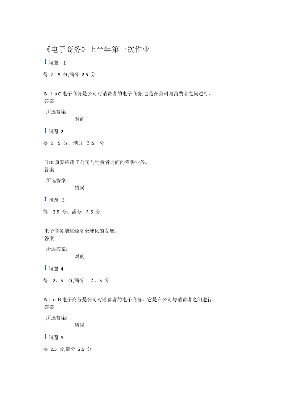 2015年上半年电子商务作业答案_第1页