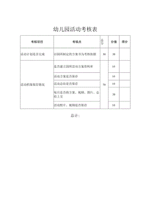 幼儿园活动考核表