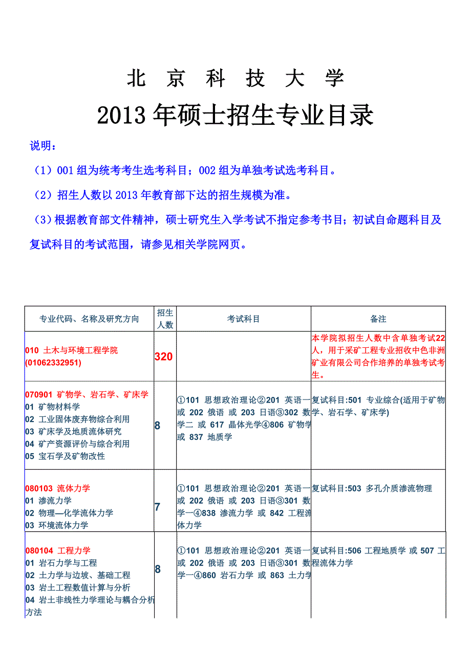 北京科技大学研究生考试科目_第1页