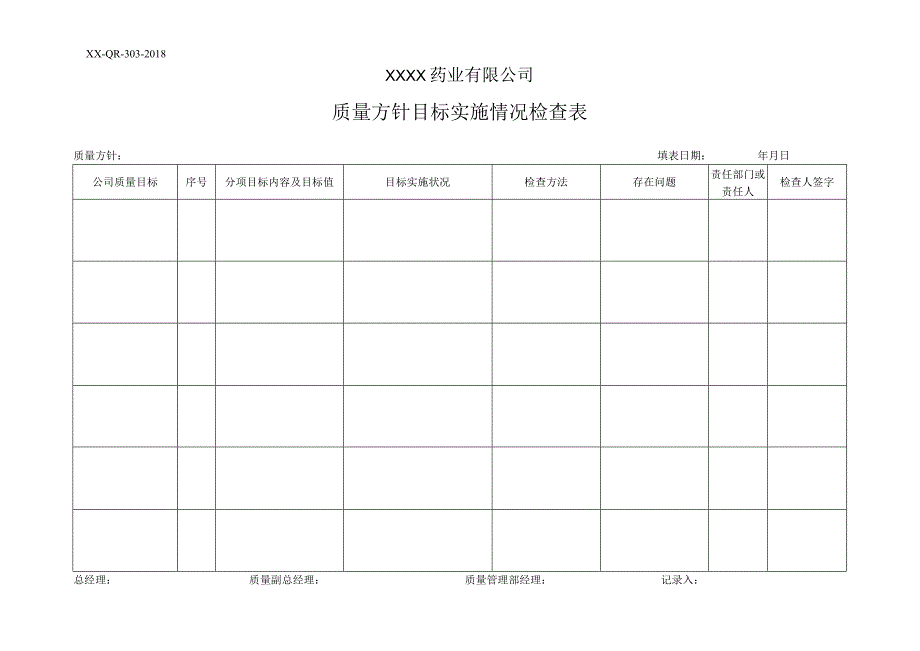 质量方针目标实施情况检查表_第1页