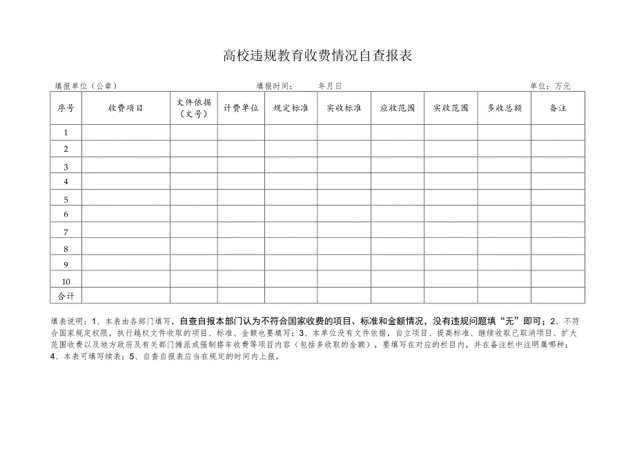 高校违规教育收费情况自查报表_第1页