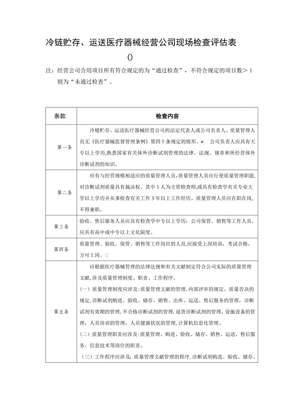 冷链贮存、运输医疗器械经营企业现场检查评定表_第1页