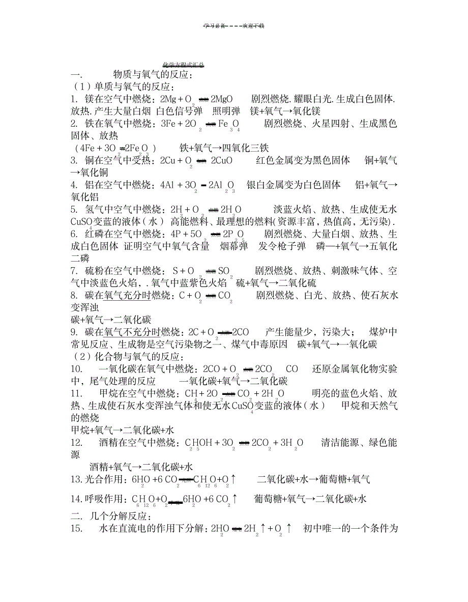 2023年化学方程式超详细知识汇总全面汇总归纳+文字表达式_第1页