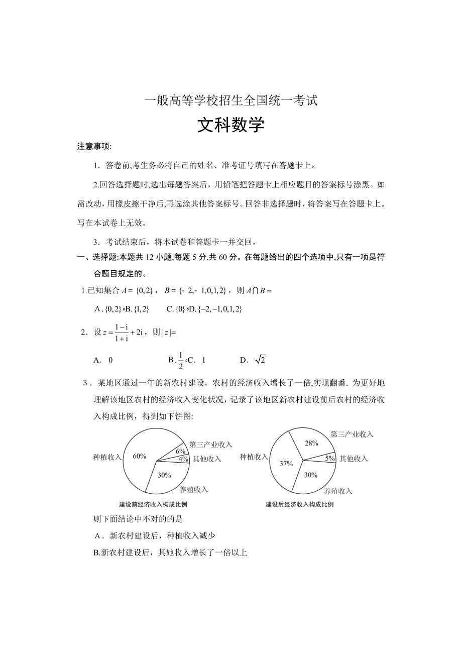 高考1卷-文科数学试卷及答案(清晰版)_第1页