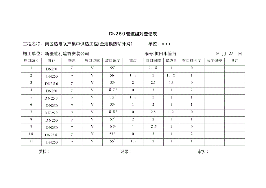 管道组对记录表_第1页