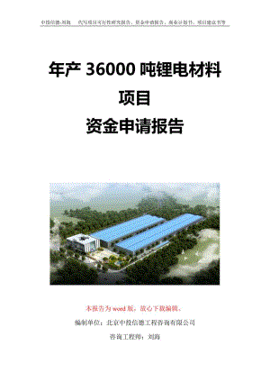 年产36000吨锂电材料项目资金申请报告写作模板定制