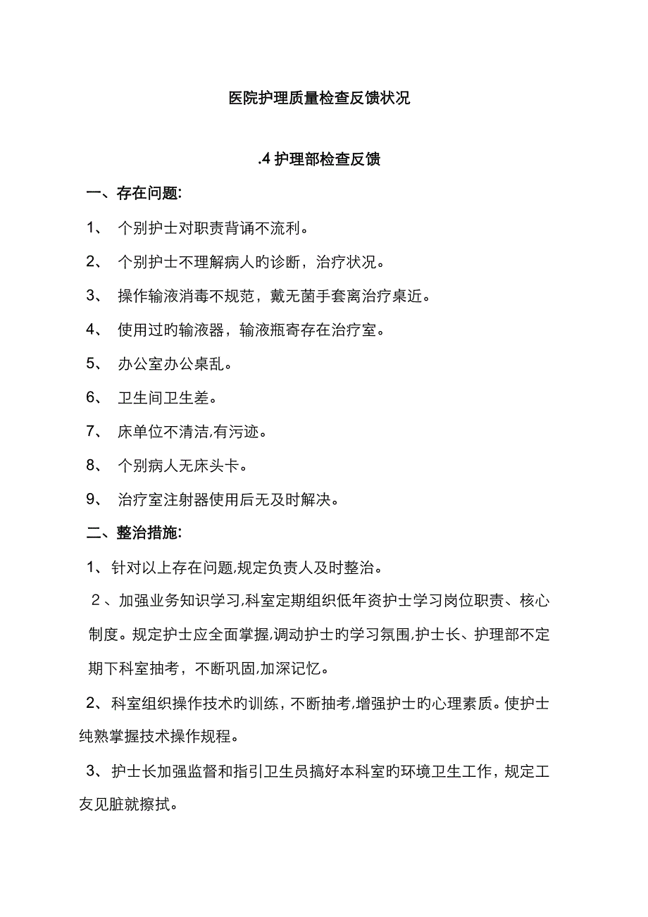 医院护理质量检查反馈情况_第1页