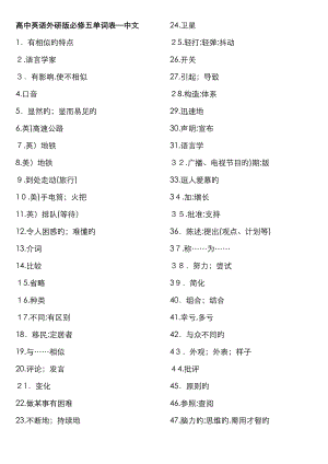 高中英语外研版必修五单词表-中文