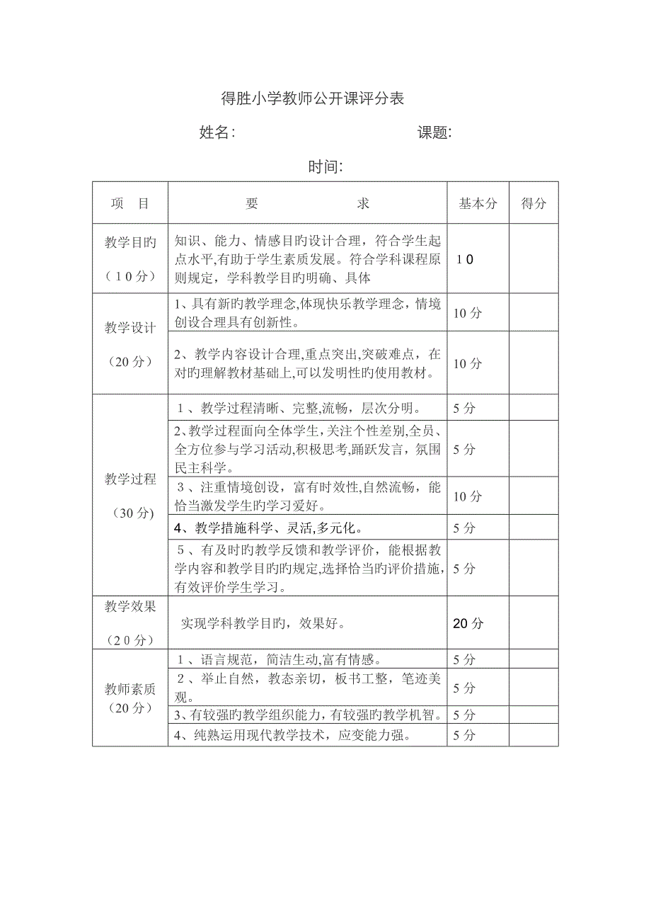 教师公开课评分表_第1页