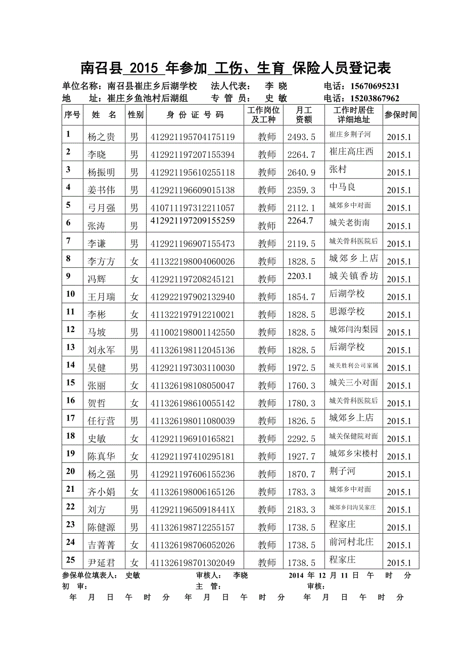 后湖学校工伤、生育保险表1_第1页