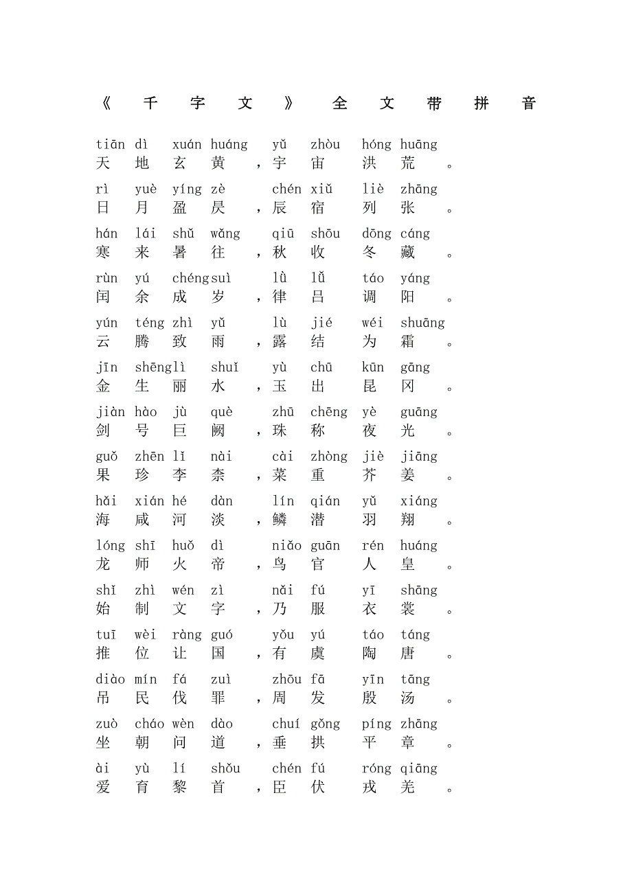 千字文带拼音直接打印版(DOC 8页)_第1页