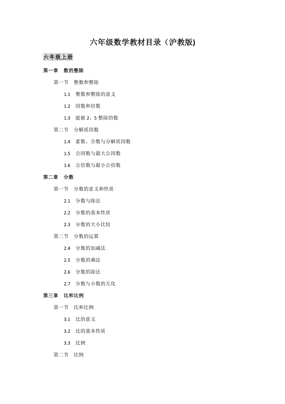 六年级数学上册知识汇总(沪教版)_第1页