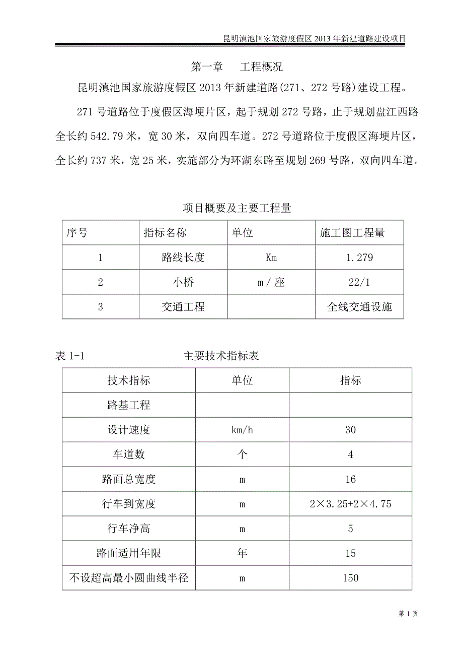 2016昆明滇池国家旅游度假区2013新建道路建设项目监理企划报告_第1页