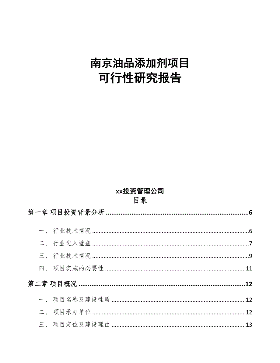 南京油品添加剂项目可行性研究报告(DOC 101页)_第1页