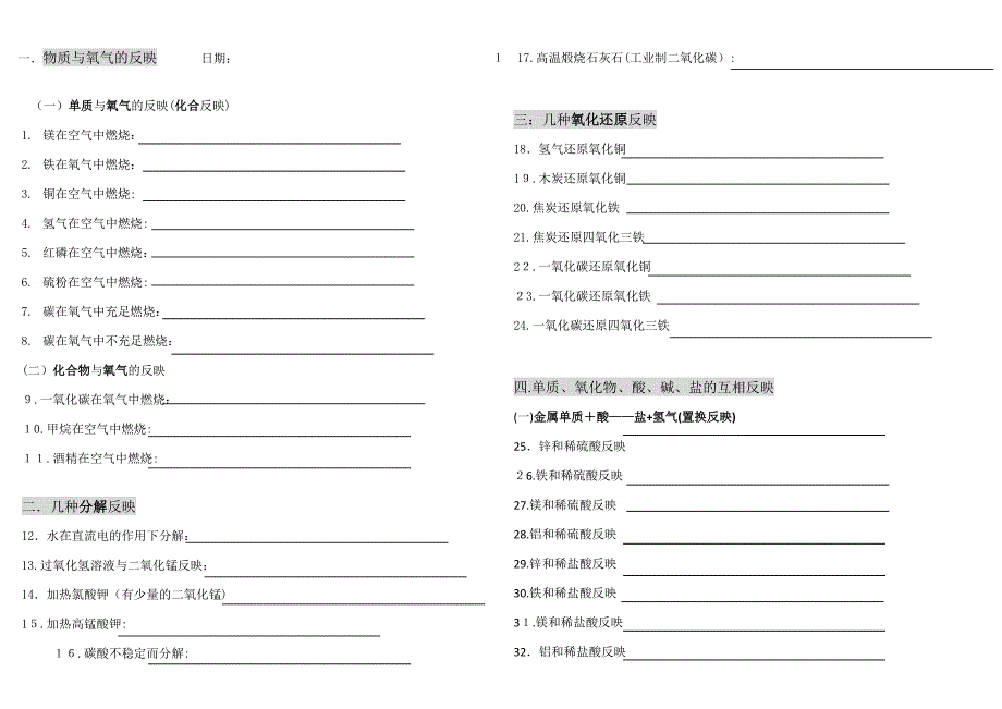 初中化学方程式练习全集_第1页