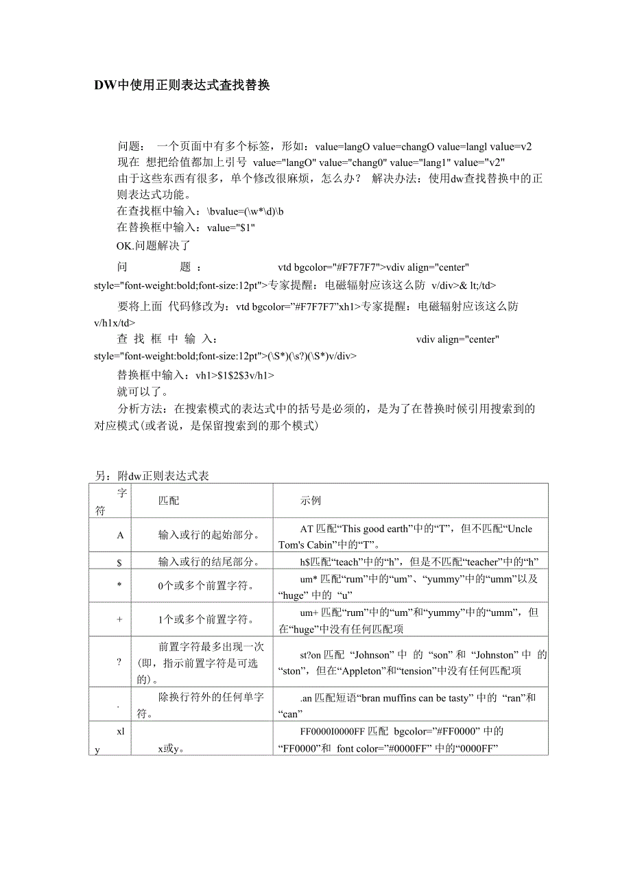 在DW中使用正则表达式查找替换_第1页