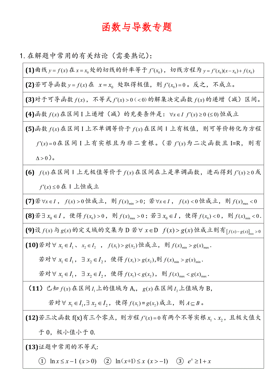 (完整)函数与导数专题(含高考试题)_第1页