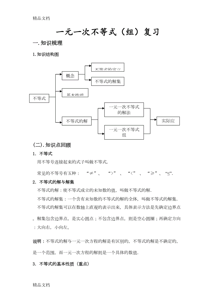 最新一元一次不等式(组)专题知识点与经典习题(DOC 9页)_第1页