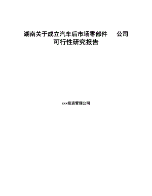 湖南关于成立汽车后市场零部件公司可行性研究报告参考范文(DOC 84页)