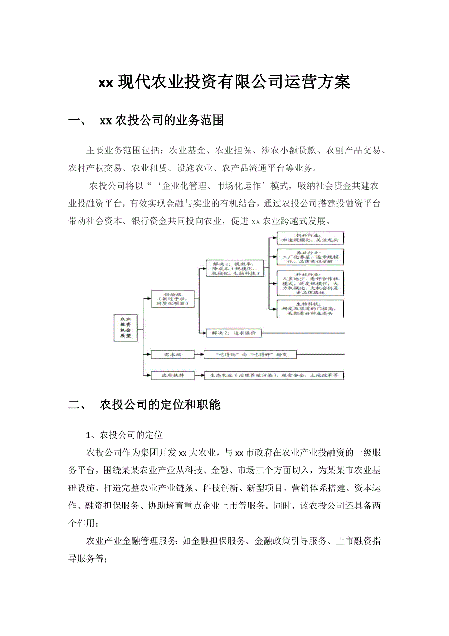 xx现代农业公司投资发展有限公司运营方案_第1页