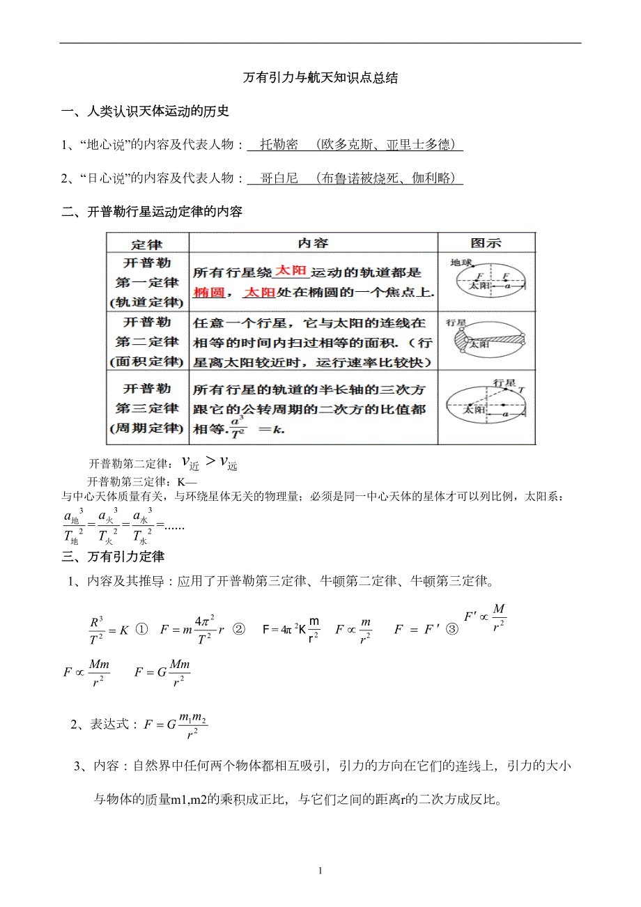 高一物理必修二第六章《万有引力与航天》知识点总结(DOC 8页)_第1页