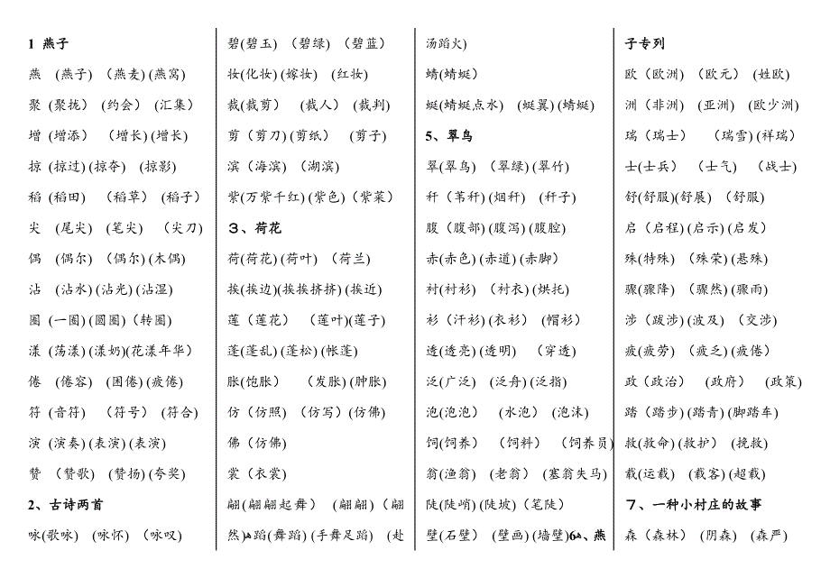 三年级下册语文生字组词_第1页