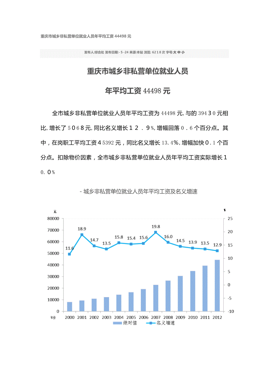 重庆市城镇非私营单位就业人员年平均工资44498元_第1页