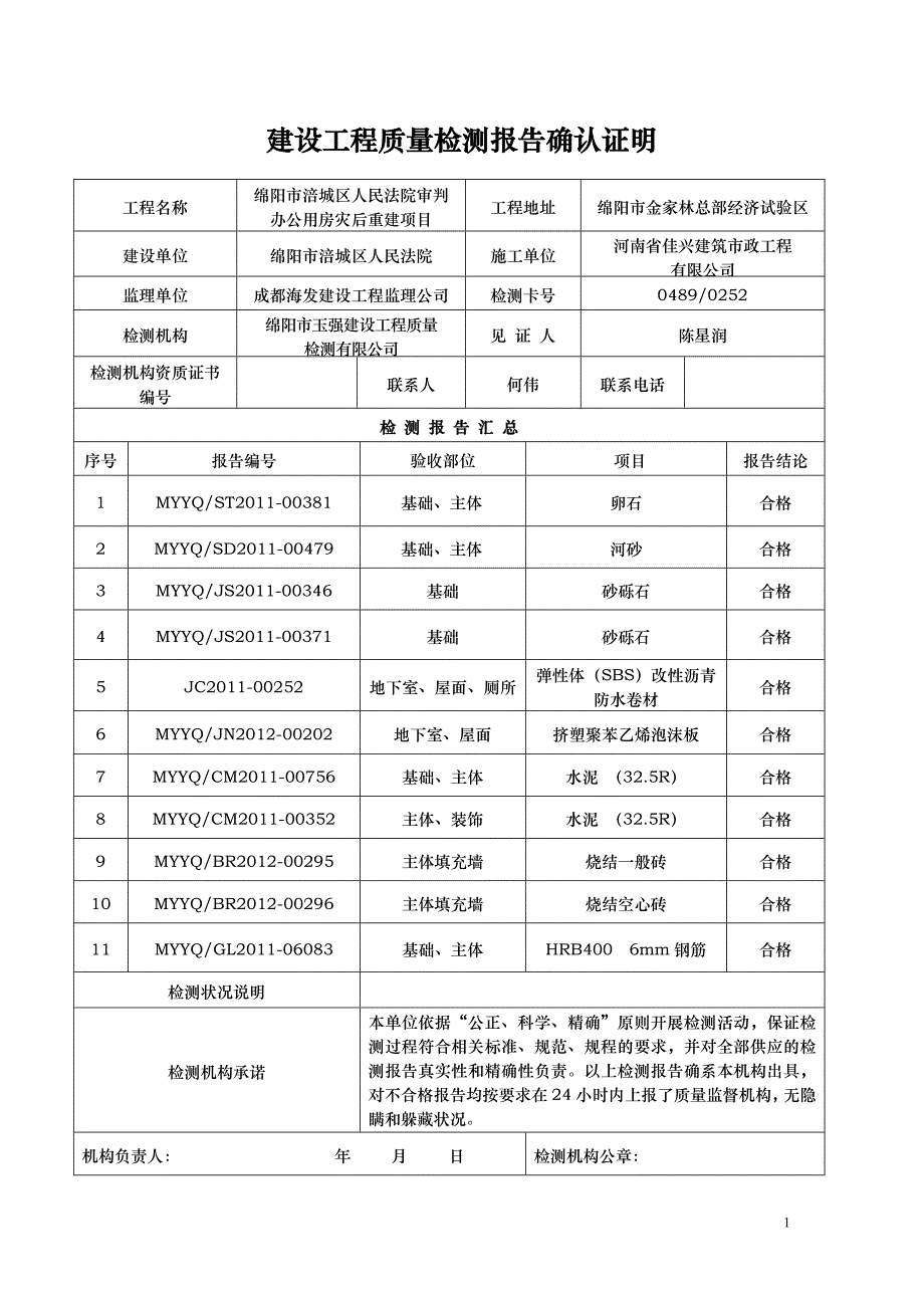 建设工程质量检测报告确认证明_第1页