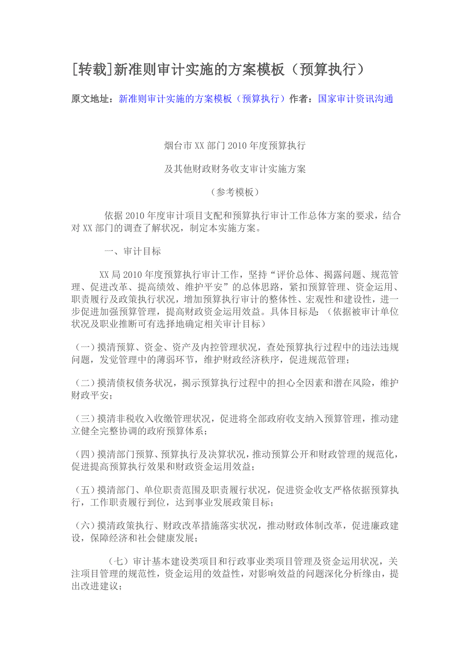 新准则审计实施的方案模板(预算执行)_第1页