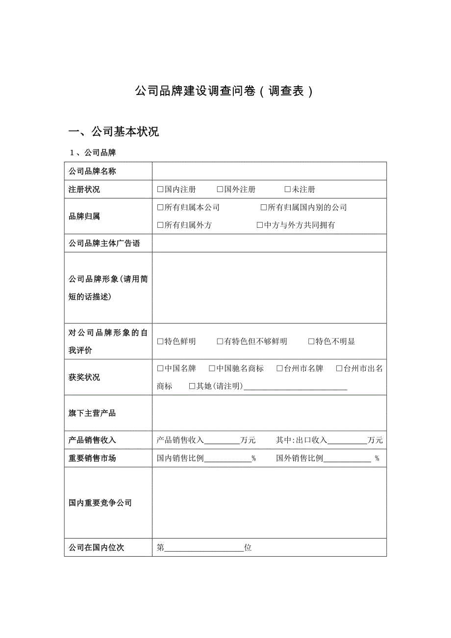 企业品牌建设调查问卷调查表_第1页